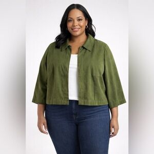 DressBarn Olive Green Cropped Jacket Womens 16W Lightweight Blazer